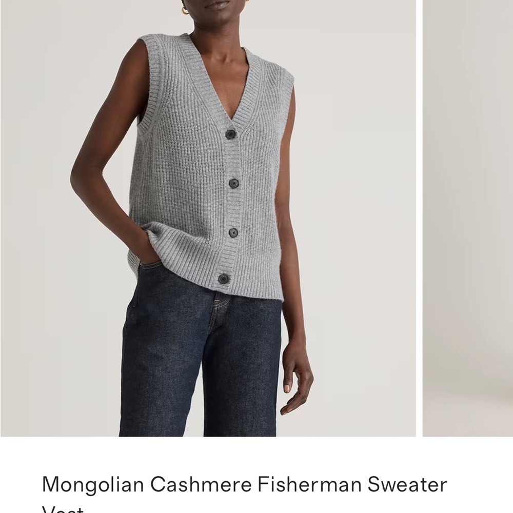 Quince Gray Cashmere V-Neck Sweater Vest - Picture 4 of 5